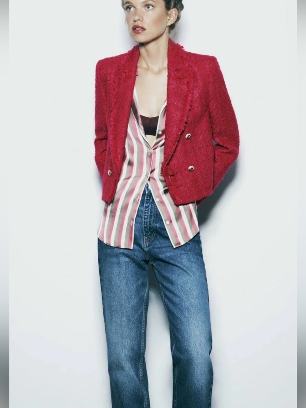 🔥🔥Zara Cropped Textured pink Blazer